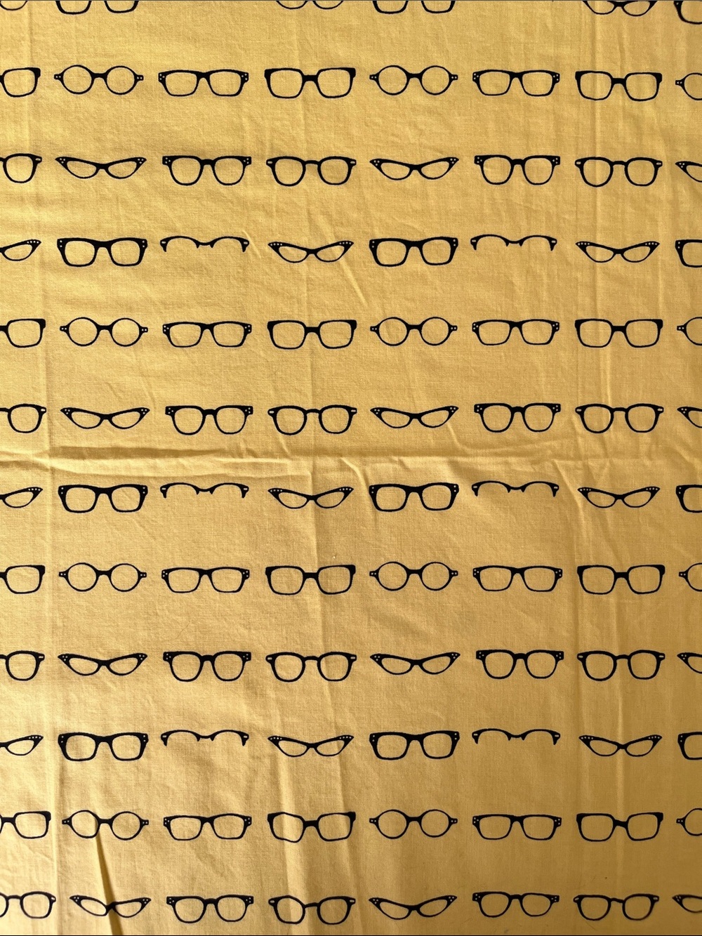 Yellow and Black Glasses print cotton fabric, about 20” long by 31” wide
